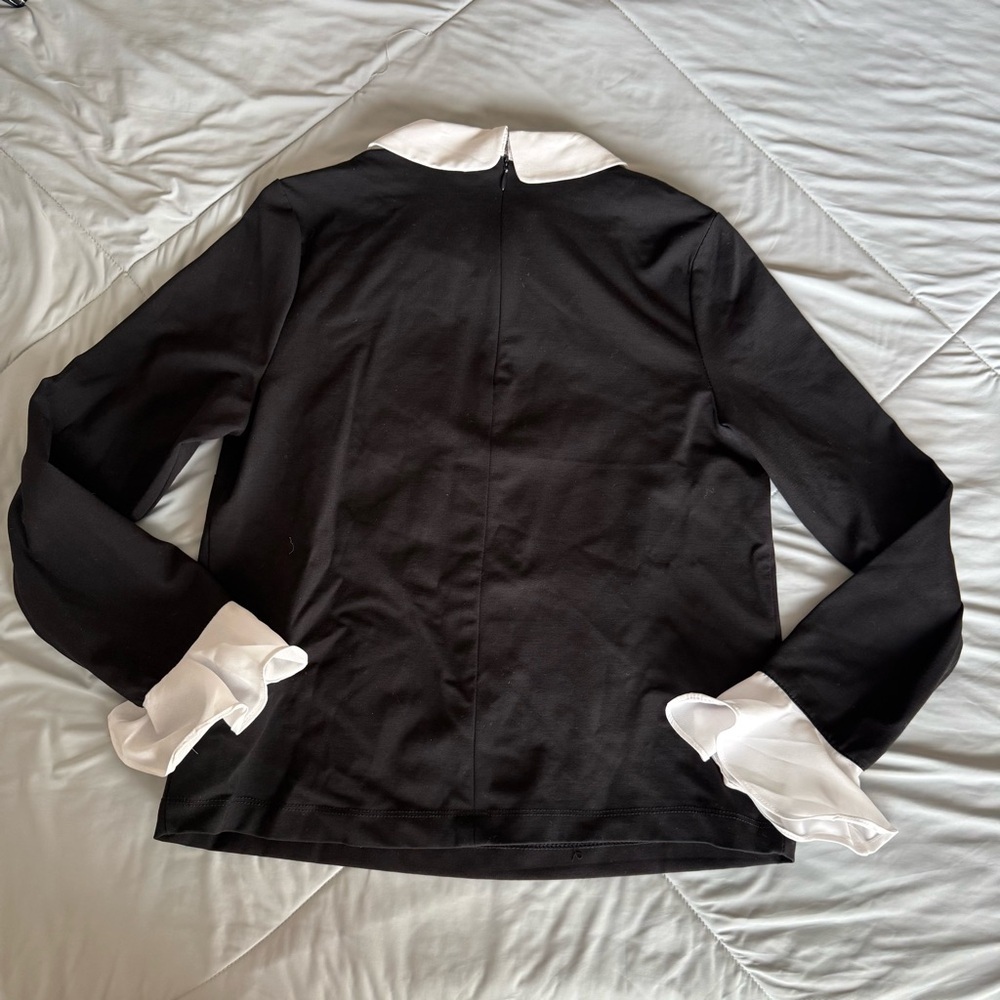 CeCe Black and White Blouse with Embellishments Rhinestone and Ruffle Sleeve - Picture 7 of 9